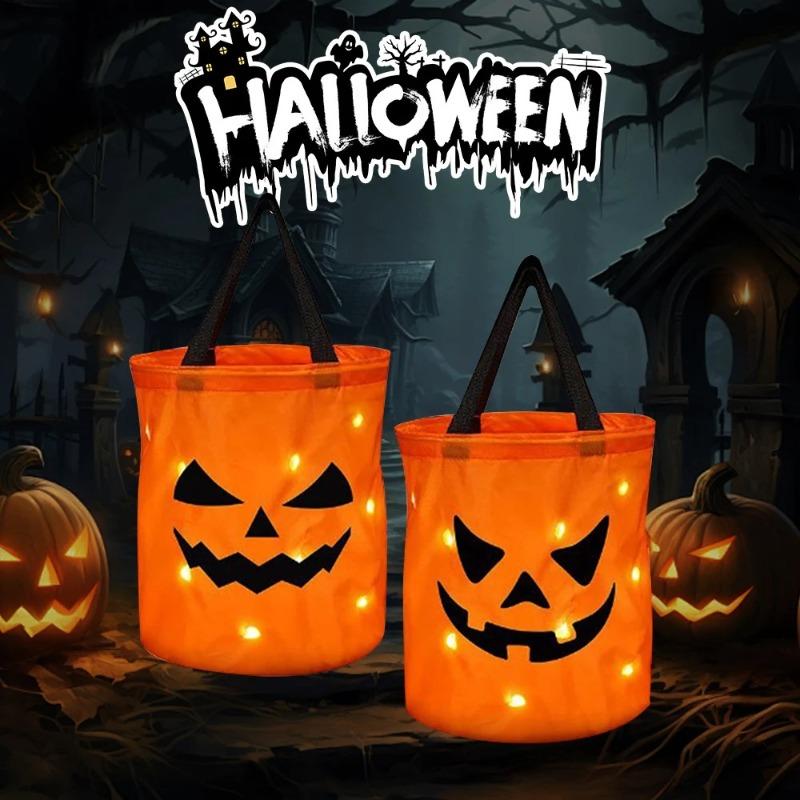 1/3/5 PCS Foldable Pumpkin Candy Bag Trick or Treat Without Candy LED Lights Halloween Decoration Thanksgiving Party Gift Basket