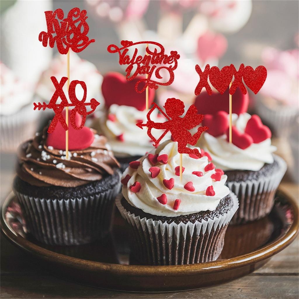 Happy Valentine's Day Cupcake Glitter Love Lips I Love Is My Cupcake Valentine's Day Choice Theme Wedding Party Cake Decoration Red Supplies