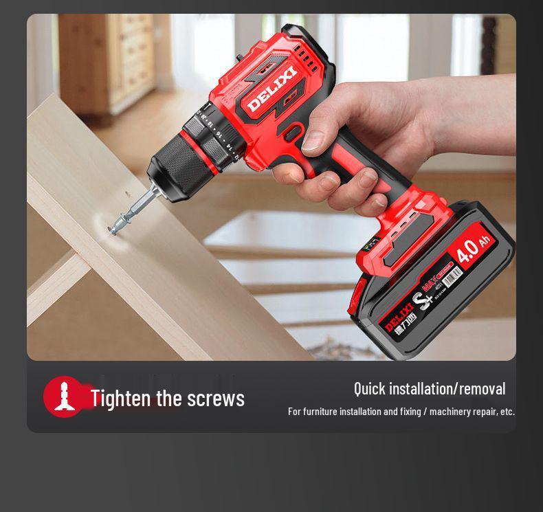 Delixi Brushless Lithium Electric Hand Drill - Pistol Grip for Household Wall Drilling and Impact Holes