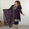 Women's Deep Wine Georgette Embroidered Kurta with Trousers and Dupatta Set