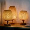 Kleine Rattan-Tischlampe, stufenlos dimmbare Nachttischlampe, Vintage-Nachttischlampe aus Korbgeflecht, für Schlafzimmer, Wohnzimmer, Schreibtisch