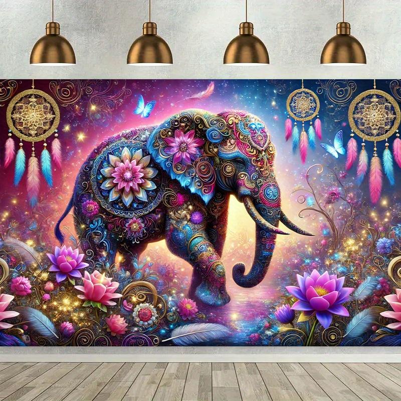 

Magical Elephant Tapestry Vibrant Floral Design with Dreamcatchers for Boho Home Decor Perfect Wall Hanging for Living Room 74x94cm(29x37in)