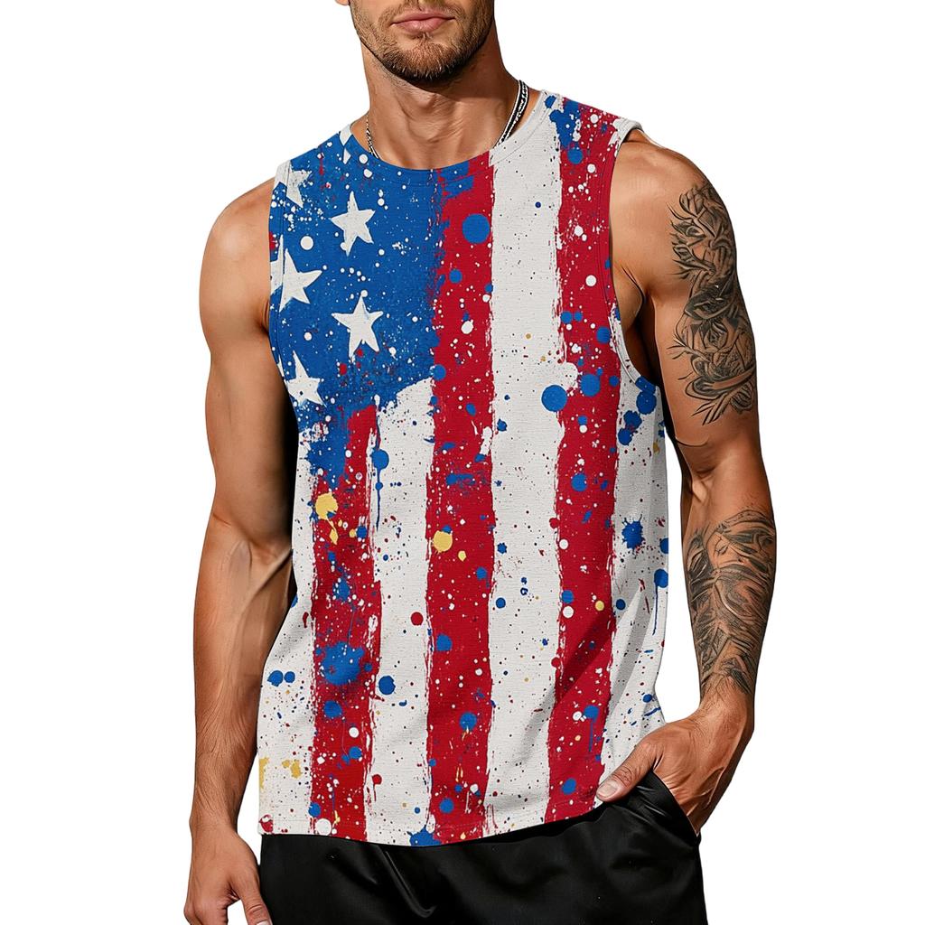 Men's casual trend colorful flag print tank top for men, men's sporty breathable sleeveless shirt