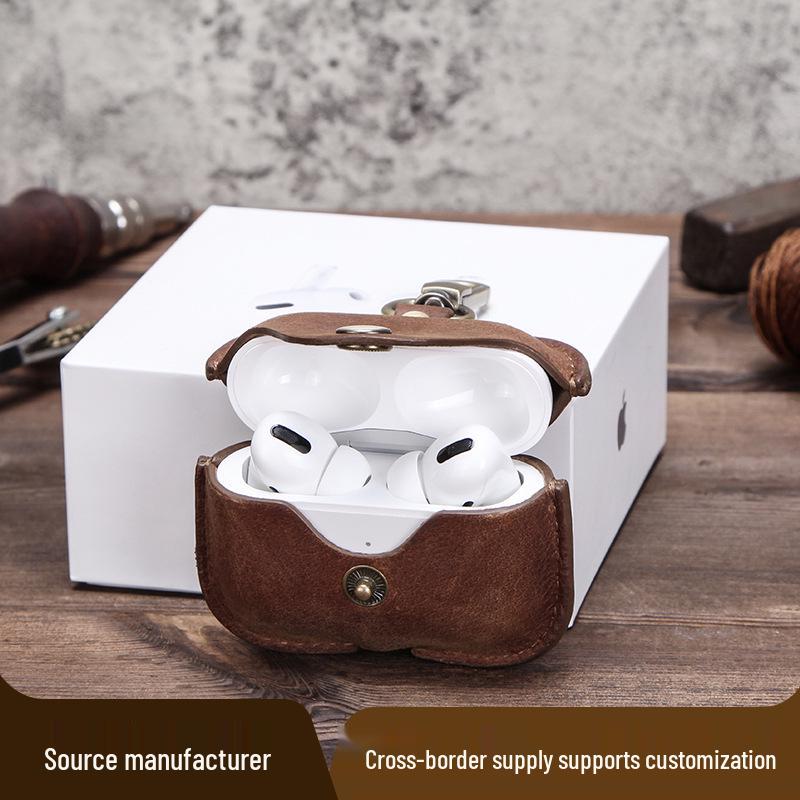 Genuine Leather Snap-Closure Flip Case for AirPods Pro
