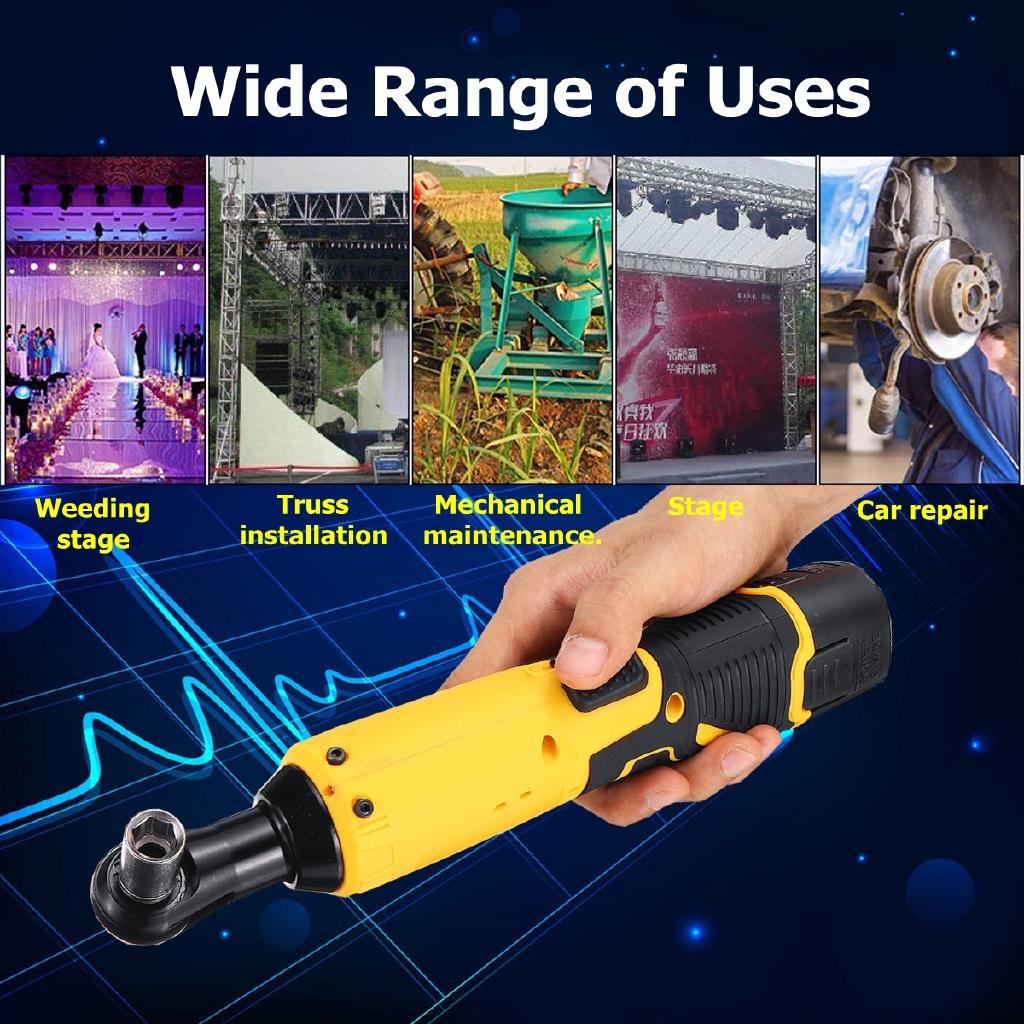 45N.m 12V Rechargeable Cordless 3/8'' Electric Ratchet Wrench 90° Right Angle Wrench Power Tool With LED Lighting