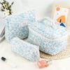 Floral Makeup Bag Quilted Cosmetic Large Capacity Travel Makeup Pouch Set of Blue Set, Pouch, 3,