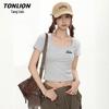 TonLion Women's Square Neck Short Sleeve Slim Fit T-shirt