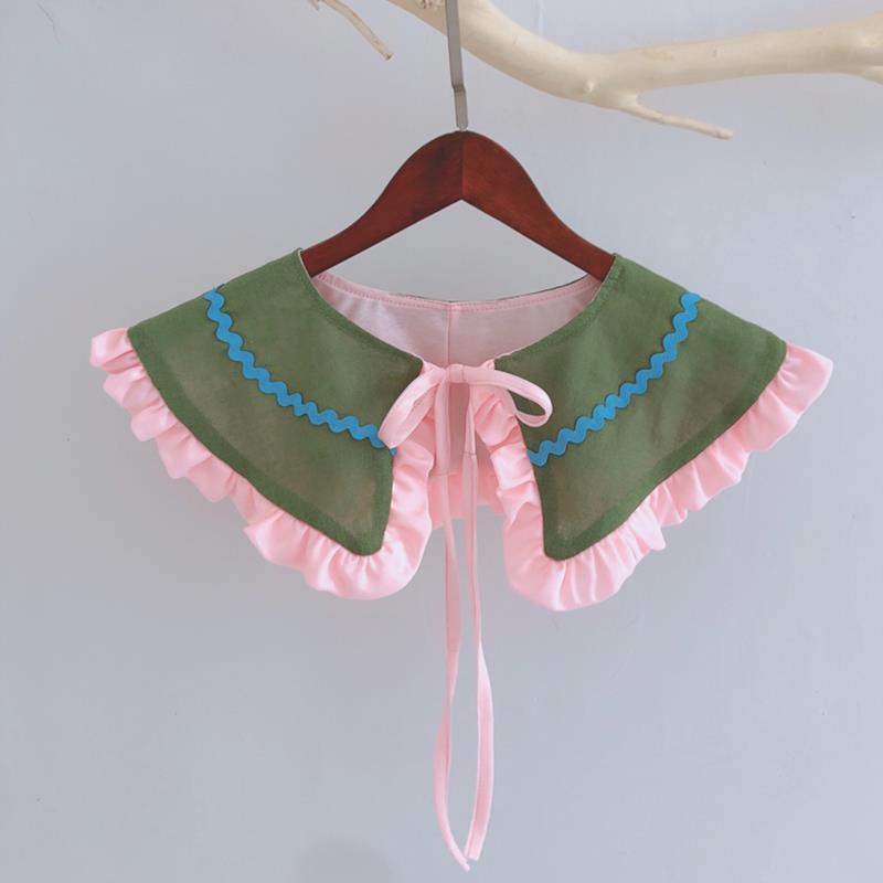 Elegant Plaid Shawl Fake Collar Women Lolita Doll Ruffle False Collar Shoulder Wrap Detachable Tie Clothing Accessories