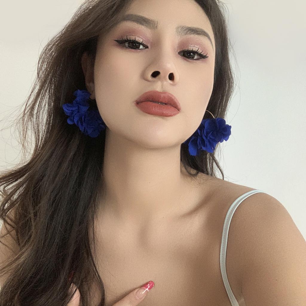 Holiday wind flower rose flower earrings, colorful fringed fabric flower earrings, accessories