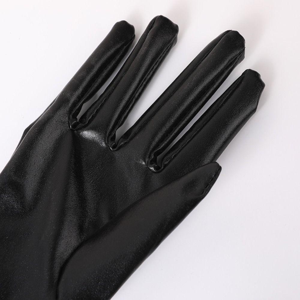 Elastic Patent Leather Black Gloves Shiny Women Gloves Fashion Zipper Long Gloves  Women