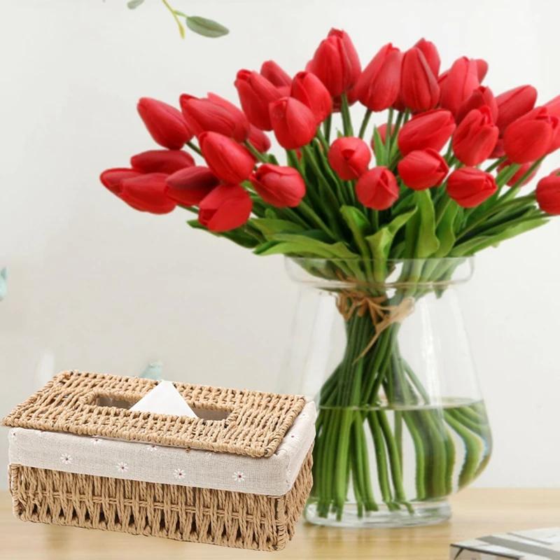 Creative Handmade Rattan Tissue Box Household Paper Storage Basket Home Decoration Khaki Floral Style 1 PCS