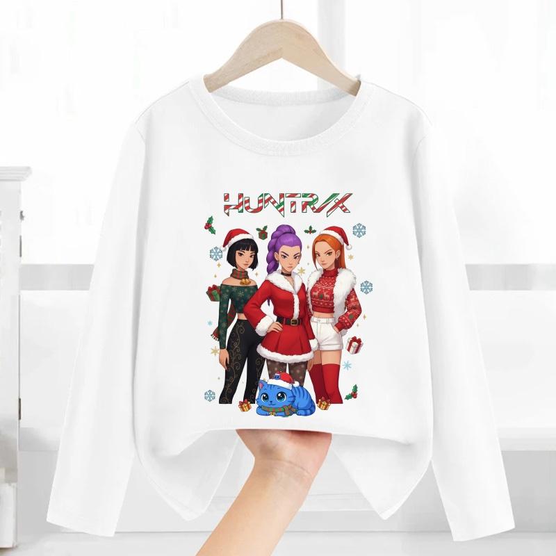 Merry Christmas Kpop Demon Hunters Print Fashion Kids T Shirt Casual Children Clothes Autumn Baby Boys Girls Long Sleeve T-shirt