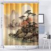 1Pc Asian-Inspired Ink Painting Scenic Mountains & Trees Shower Curtain, Digital Print, Bathroom Decor, Shower Curtains