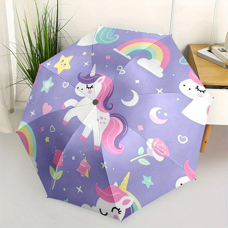 

1pc Unicorn Fantasy Rainbow Stars Moon Flowers Umbrella with Plastic Handle,Suitable for All Seasons Home Travel Outdoor UmbrellaB1805
