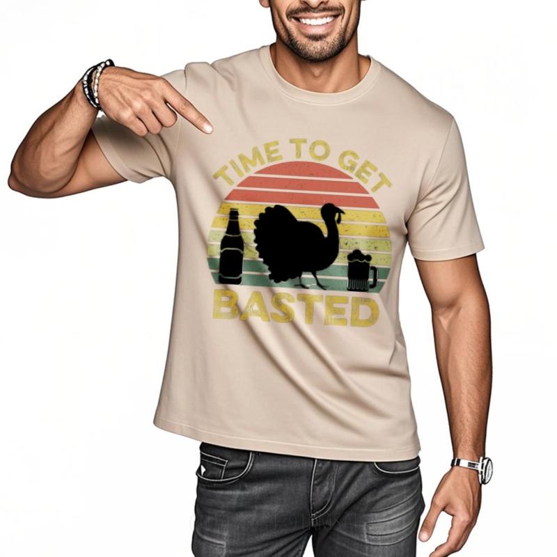 Relaxed Fit Tshirt Solid Color Boys O Neck Tshirt Streetwear Time To Get Basted Turkey Beer Sunset Retro For Her Tshirt