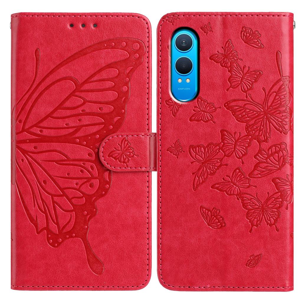 For OnePlus Nord CE4 Lite 5G Case Butterfly Imprinted Wallet Stand PU Leather Flip Phone Cover with Strap