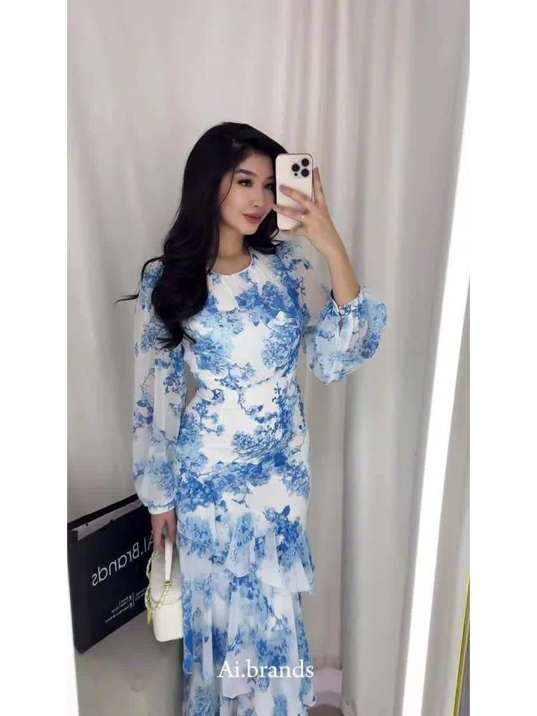 2025 Spring European & American Style Small Floral Chiffon Dress for Women