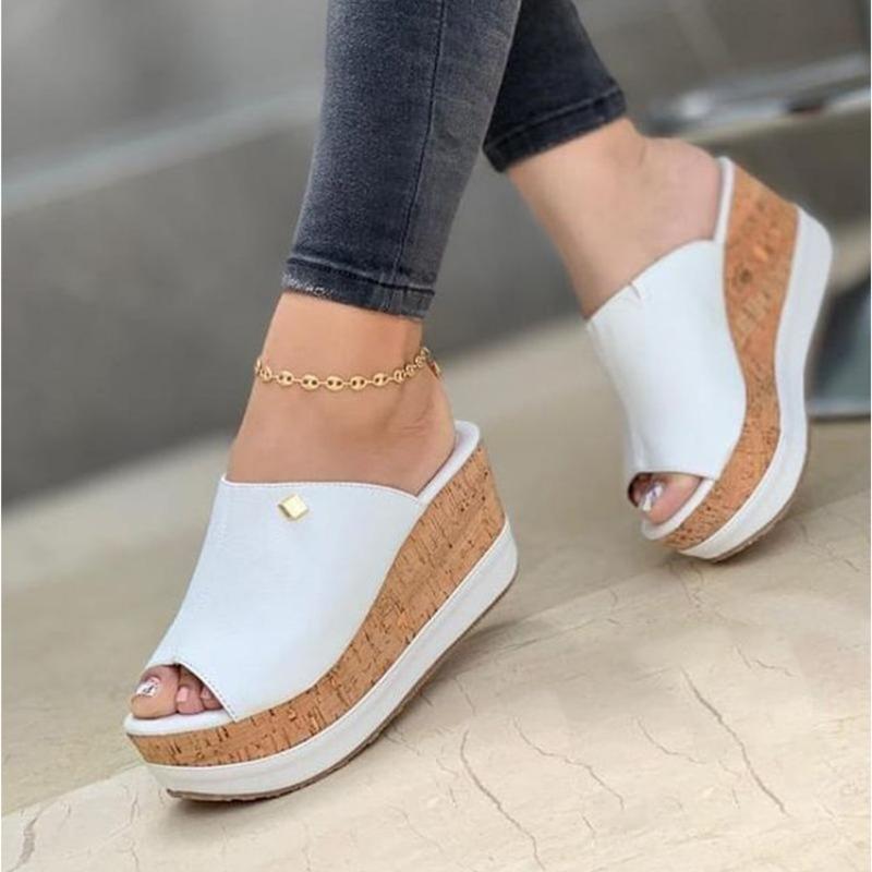 Large size women's wedge heel sandals new summer fish mouth thick bottom wedge heel retro cool slippers women