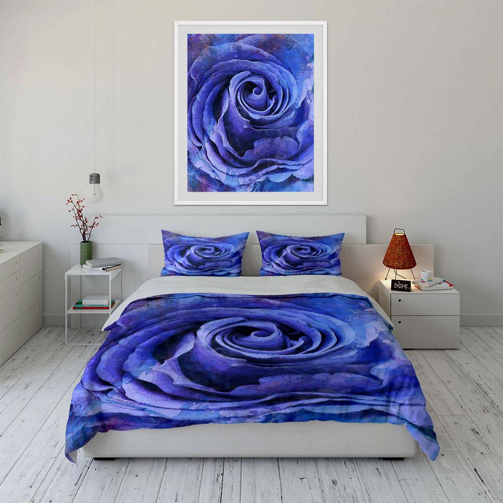Blue Rose Print Bedding Set Bedding Duvet Cover Set Duvet Cover Pillowcases  (1 * Duvet Cover 2 * Pillowcases, Without Duvet Insert)
