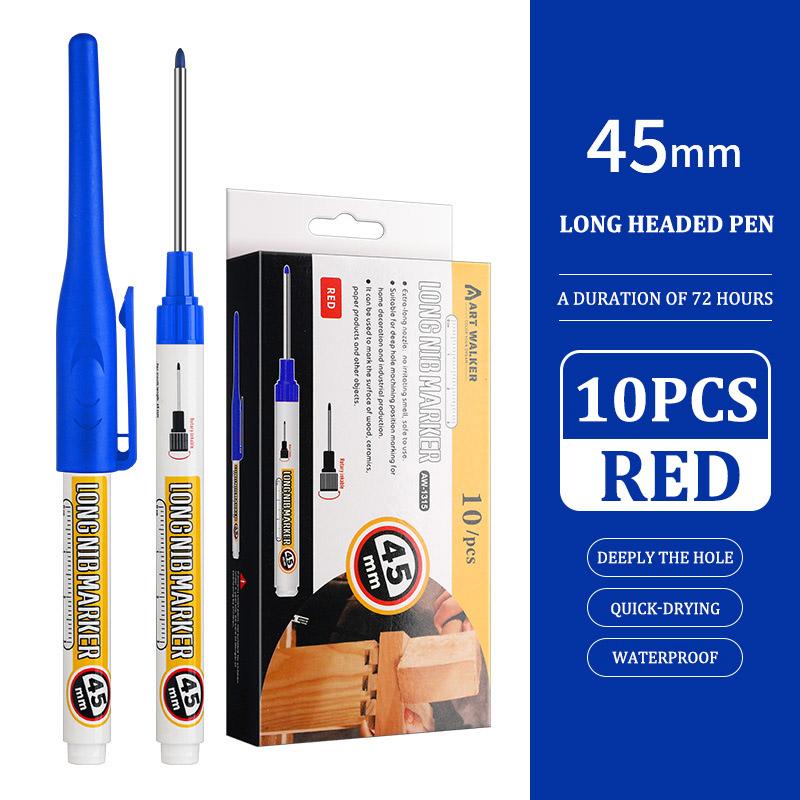 45mm Long Nib Marker,Carpenter's Deep Hole Marking Pen,2mm Tip,A Duration of 72 Hours,Waterproof Non-Erasable,Long Headed Pen