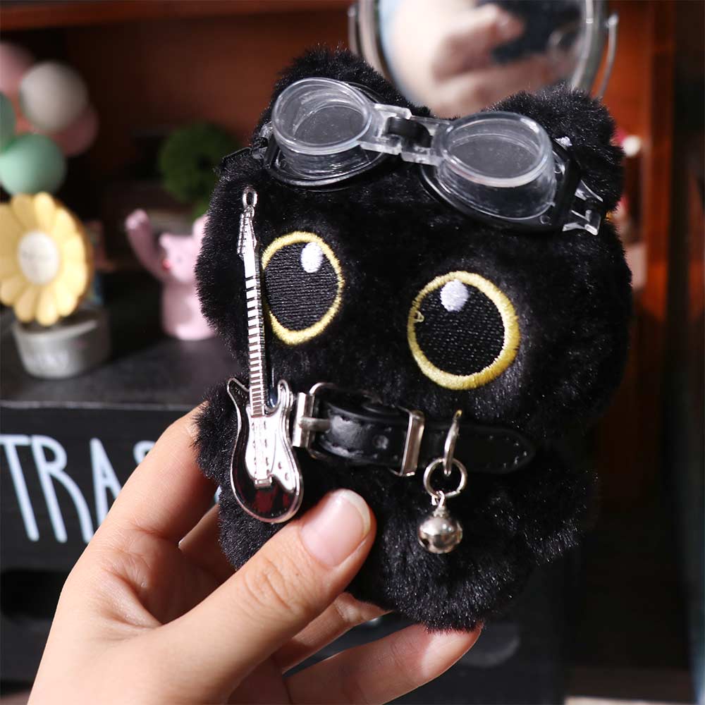 Punk Rock Black Cat Plushies Kitten Soft Cat Pendant School Bags Cat Plush Keychain  Small Gifts