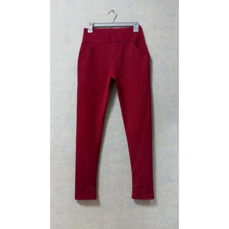 

Fleece Lined Padded Warm Keeping High Waist Skinny Pants Winter Pocket Casual Pants All-Matching Comfortable Slim Looking 201 Burgundy XS
