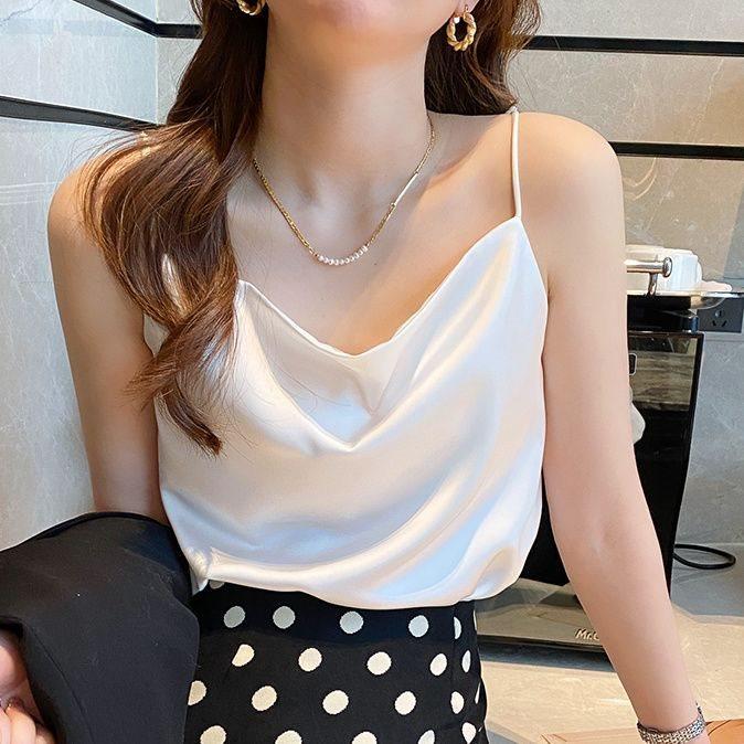 Womens Satin Vneck Tank Top With Solid Color And Soft Ribbed Fabric For Spring Summer Casual Wear