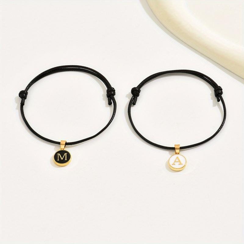 

Повседневные универсальные черно-белые регулируемые браслеты с масляными буквами и дисками, подходящие для женщин, повседневных покупок и свиданий, подарки на День святого Валентина