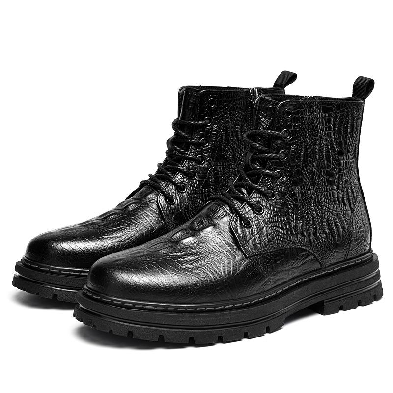 Mode Winter Dicke Sohle Herren Cowboy Stiefel Stiefeletten Designer Luxus Lässig Runde Zehe Schnürung Business Formell High Top Herrenschuhe