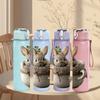 1PC Bunny In Pot Plant Cute Animal Print 750ml Color Plastic Sports Water Bottle Leakproof Flip Straw Lid Suitable for Sports Office Home Use
