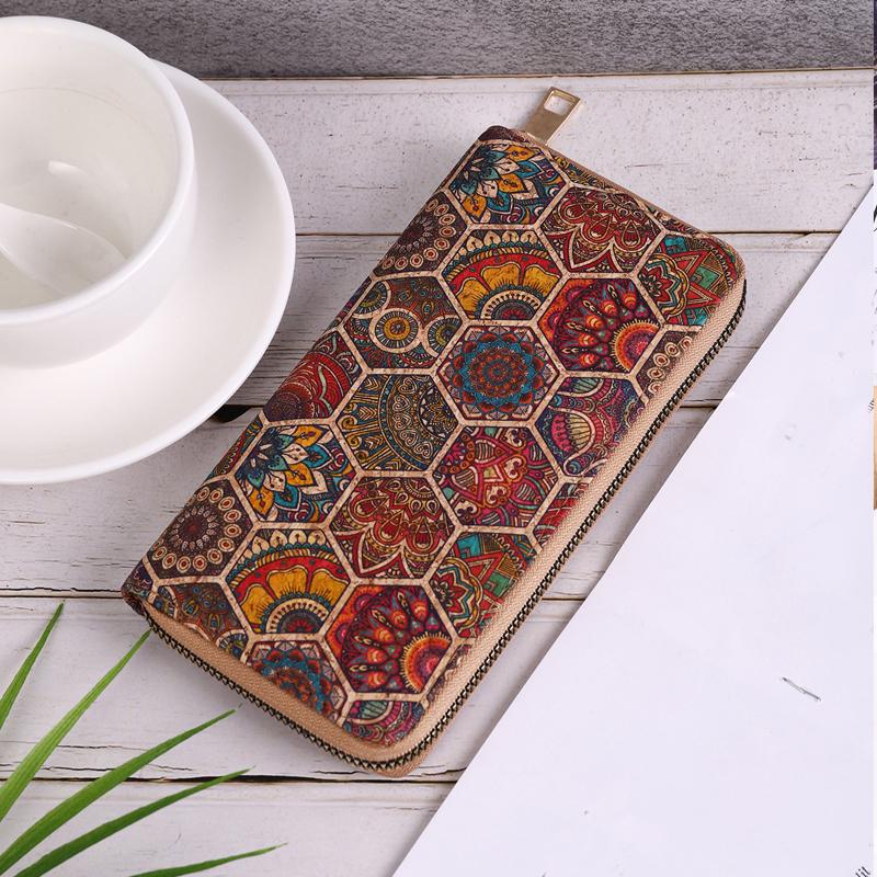 Retro Paisley och blommönster lång plånbok, Kopplingsväska Dragkedja runt bohemisk damplånbok, stor kreditkortshållare