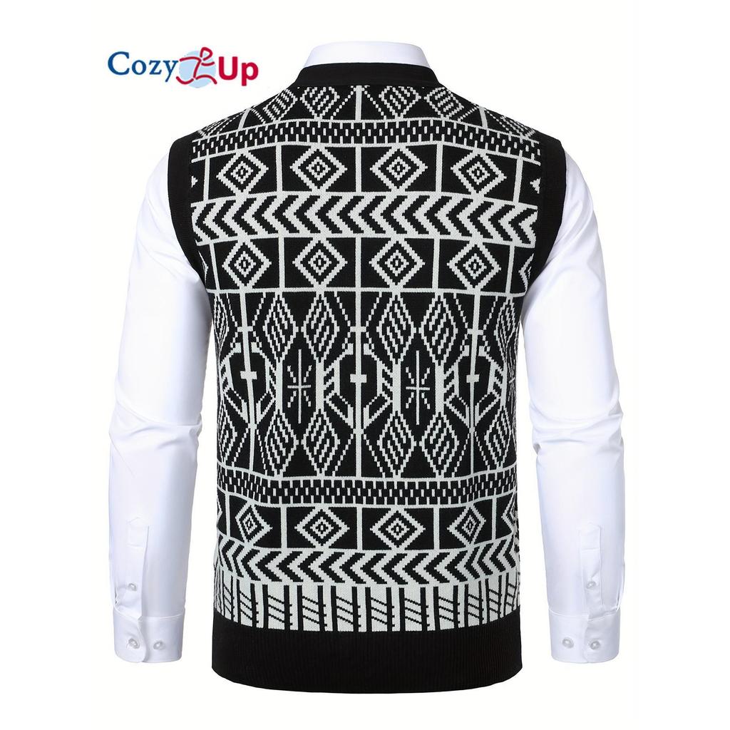 Cozy Up Men Color Block Plaid Knit Cardigan Vest with Buttons - Casual V-Neck, Sleeveless, Regular Fit for Spring/Fall