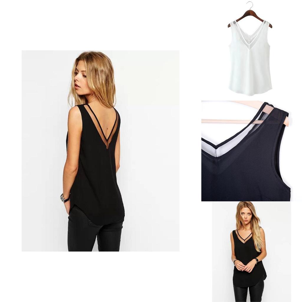 Stylish Sleeveless Sheer Chiffon V-neck Vest Streetwear Fashion Top Comfortable Cool