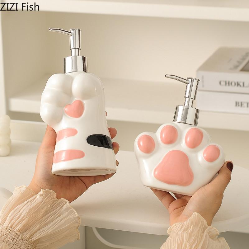 Dozator de Săpun cu Gheare de Pisică Drăguț Hotel Ceramic Sticlă pentru Spălarea Mâinilor Suport pentru Periuțe de Dinți Farfurie pentru Săpun Accesorii Consumabile pentru Baie Acasă