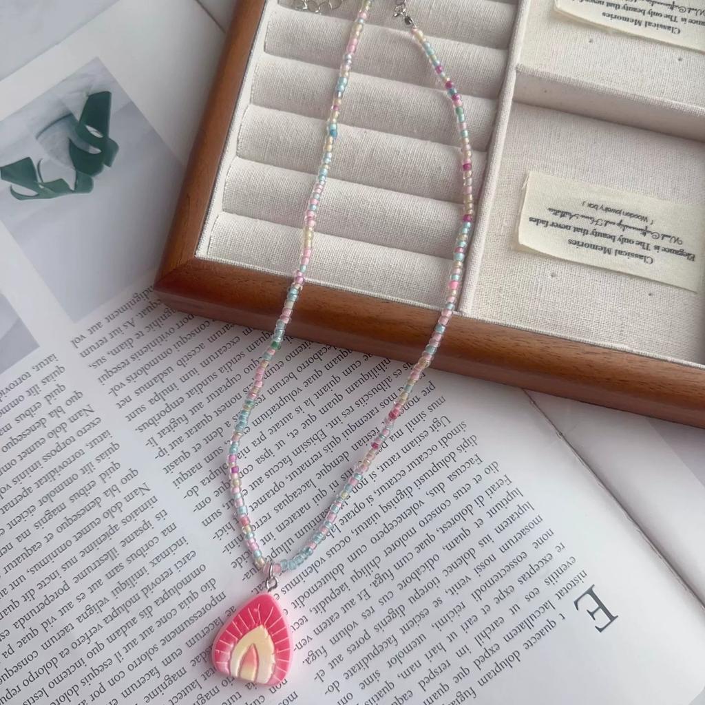 Fashion Sweet Y2K Cute Resin Colorful Strawberry Watermelon Lemon Fruits Pendant Bead Necklace for Women Summer Jewelry Gifts