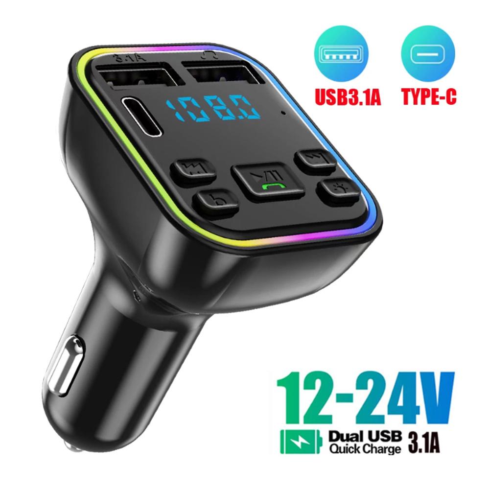 

Светодиодная подсветка Bluetooth-совместимый FM-передатчик Автомобильный MP3-плеер Hands Free Dual USB 4.2a + pd Type C Быстрое зарядное устройство (b5)