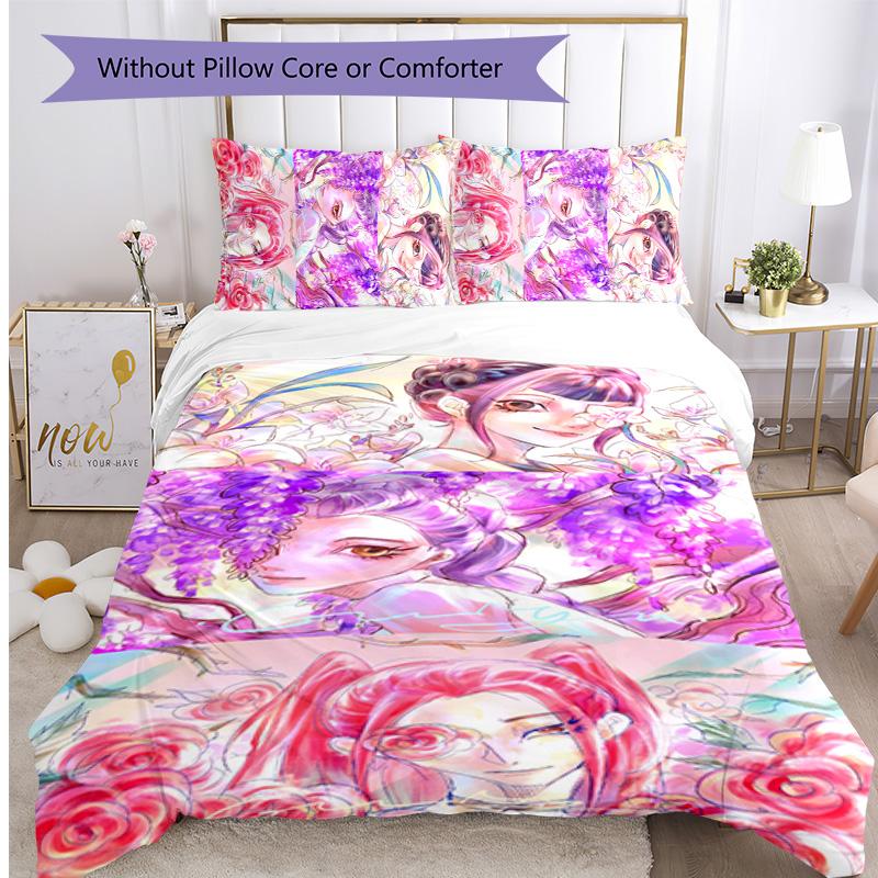 Kpop Demon Hunters Pattern Printed 3PCS Bedding Set, Soft Skin-Friendly Washable Duvet Cover & Pillowcases Set