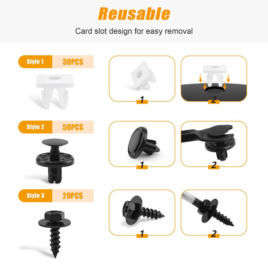 100Pcs Engine Under Cover Retainer Clips for Toyota 90467-07201 90189-06193 90159-60477 Push-Type Fastener Nut Screw Bolt