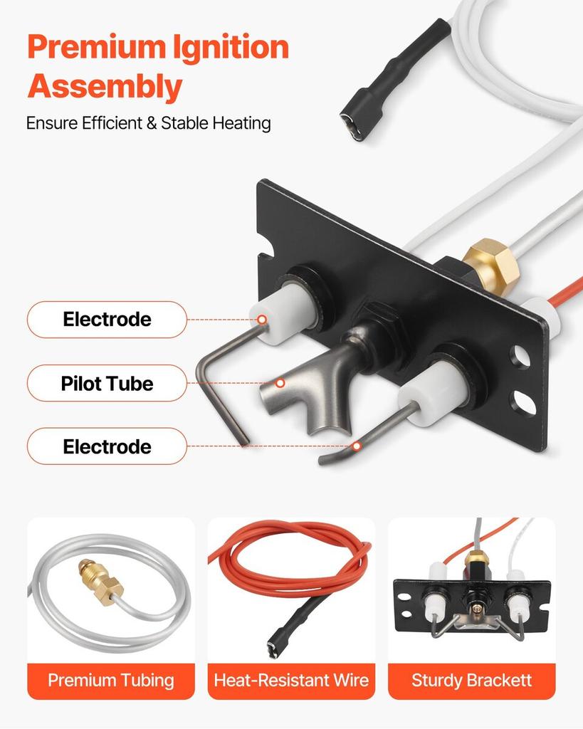 Gas Pilot Assembly, OE 2090-012, 2198-012, SRV2090-012 Fireplace Gas Pilot Assembly, Natural Gas Ignition Replacement, Fit Heatilator, Heat & Glo,