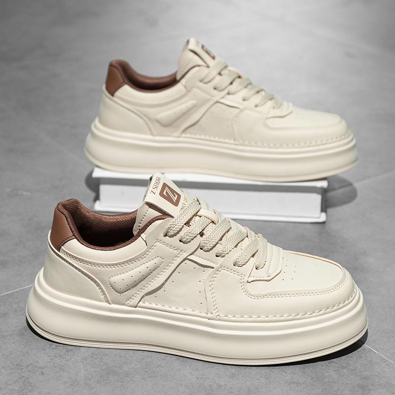 

Мужская обувь 2025 новый весенний тренд, высококлассные универсальные белые туфли, спортивные и повседневные кожаные кеды на толстой подошве, увеличивающие рост 44