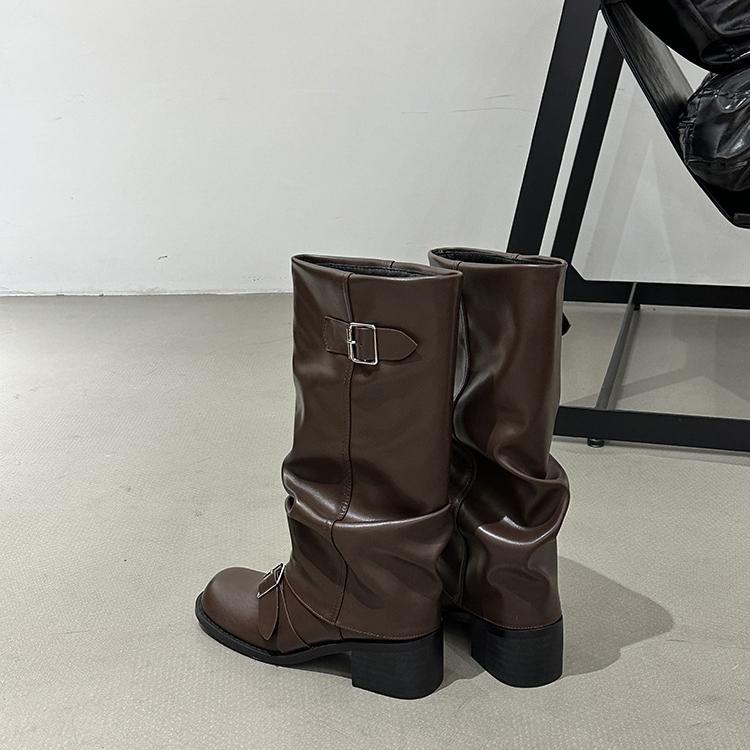 Woman Boots Knee High Platform Chunky Heels Trend Punk Gothic Rock Leather Fashion Women's Shoes Motorcycle Footwear