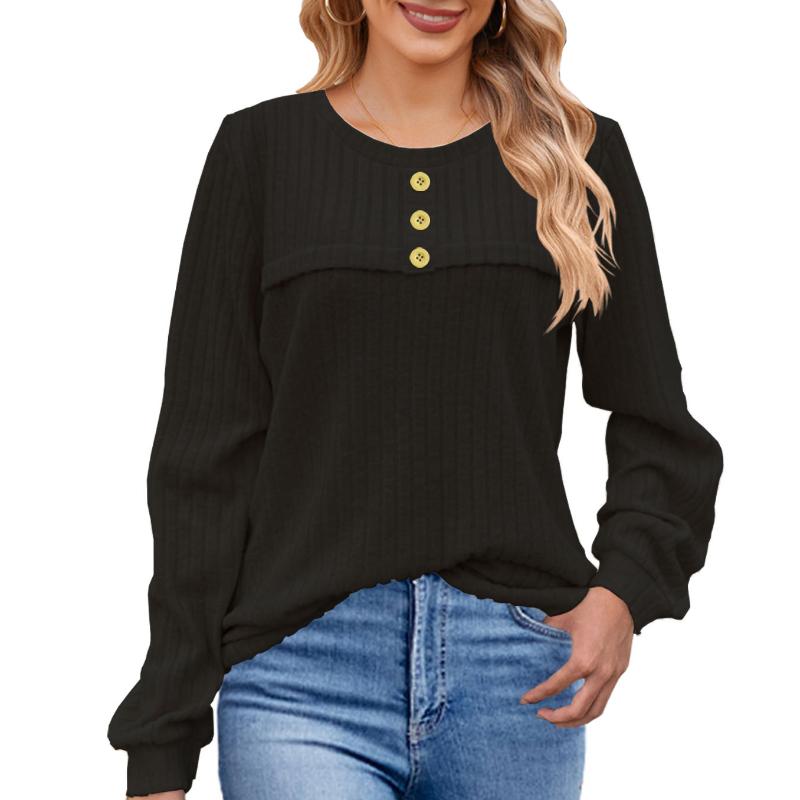 YYFS Women's Fashion Casual Spring Fall Solid Color Print Long Sleeve O-Neck Blouses & Shirts