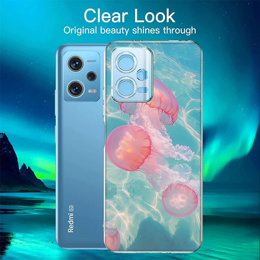 Enchanting Neon Jellyfish Phone Case For Redmi 12 13C 12C 15C 9 10 10C Note 13 Pro Plus 14 15 Pro 9T 9C 9A TPU Soft Cover Clear