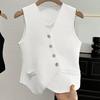 French Retro V-Neck Single-Breasted Irregular Sleeveless Slim Knitted Vest For Women
