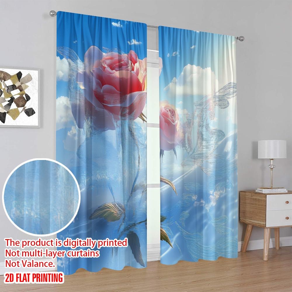 2 Stück, 2D-Flachdruckmuster Vorhänge Ätherische Rosen Vielseitig Langlebig Polyester (ohne Stange) Dekorationen für den Heimgebrauch für