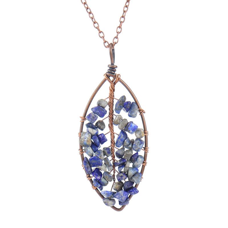 Handmade Winding Curved Leaves Natural Gravel Tree Of Life Crystal Lucky Tree Necklace N05