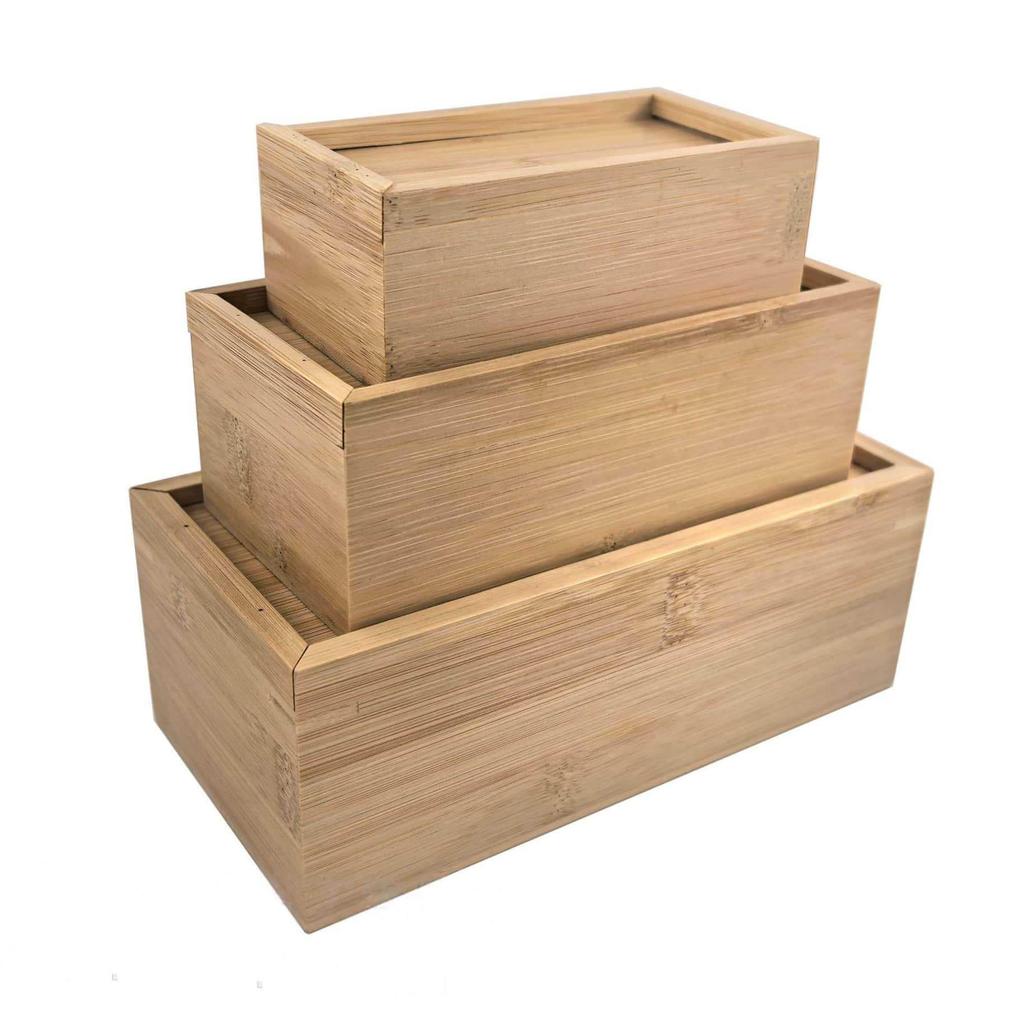 Bamboo Sliding Lid Box for Cosmetics, Jewelry, or Tea Storage
