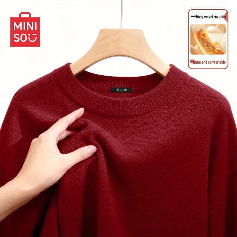MINISO Men s Plush-Lined American Retro Round Neck Sweater M