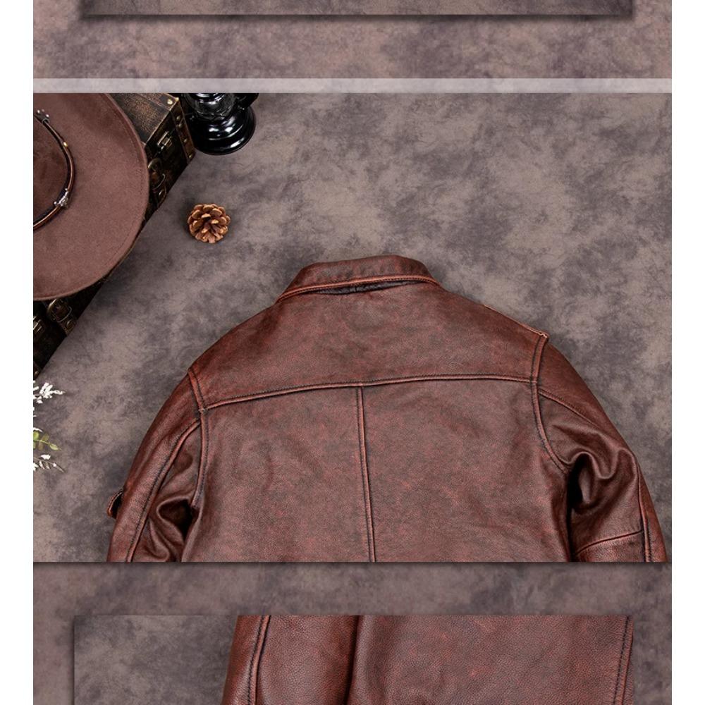 Chinese Size Brown Real Cowhide Hunting Leather Jacket Men Genuine Leather Coat Winter Pockets Jackets