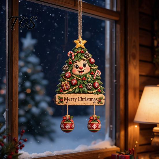 Rustic Xmas Wall Plaque Christmas Wooden Hanging Sign, Decorative with Hemp Rope, 2D Gift for Friends Flat Tree Pendant Holiday Home Door Fireplace
